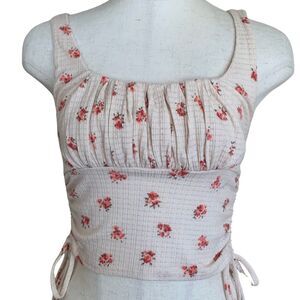 Audrey 3+1 Women’s Floral Pleated Tank Top Size S Cream Red Sleeveless